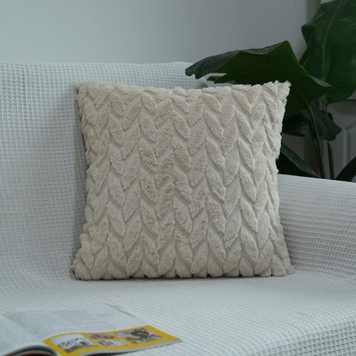 铭宣家居 2025新款荷兰绒兔绒绣花款抱枕 叶子-奶白