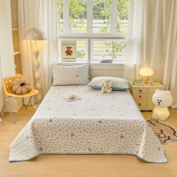 91家纺网 家纺一手货源 找家纺 （总）汣沐生活 2025新款可水洗针织棉印花款夹棉床盖床盖三件套