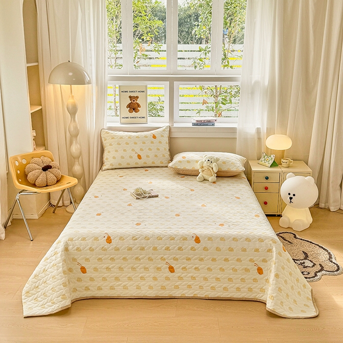 91家纺网 家纺一手货源 找家纺 （总）汣沐生活 2025新款可水洗针织棉印花款夹棉床盖床盖三件套