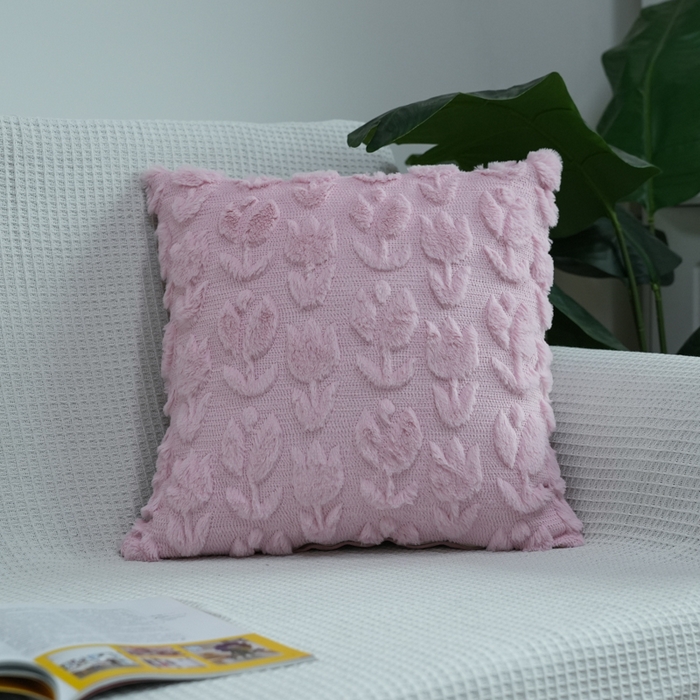铭宣家居 2025新款荷兰绒兔绒绣花款抱枕 郁金香-浅紫