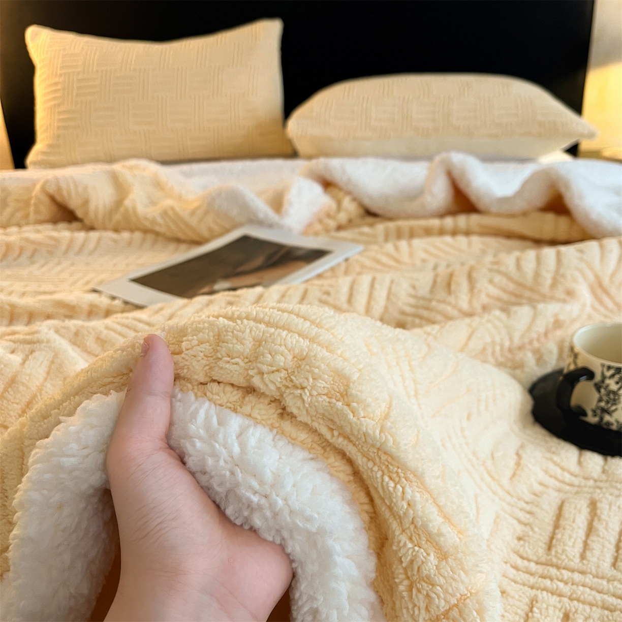 91家纺网 家纺一手货源 找家纺 （总）丝幔家纺 2025新款A类提花舒棉绒毯-饼干花