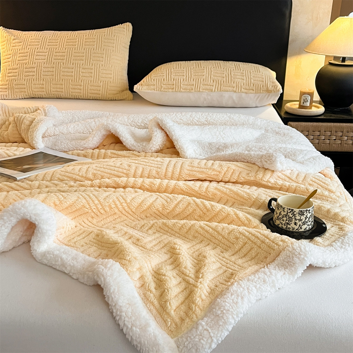 91家纺网 家纺一手货源 找家纺 （总）丝幔家纺 2025新款A类提花舒棉绒毯-饼干花