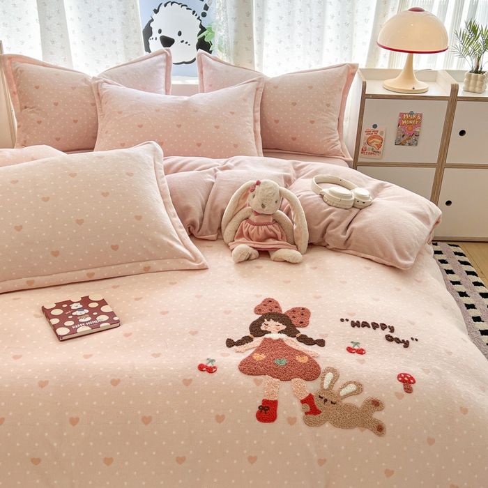 91家纺网 家纺一手货源 找家纺 （总）倾慕家纺 2025新款卡通毛巾绣加厚保暖牛奶绒四件套