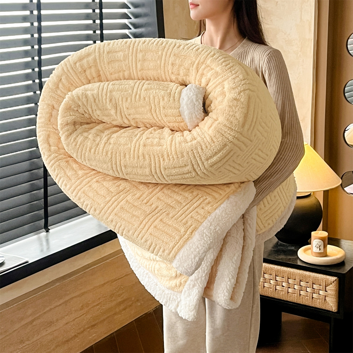 91家纺网 家纺一手货源 找家纺 （总）丝幔家纺 2025新款A类提花舒棉绒毯-饼干花