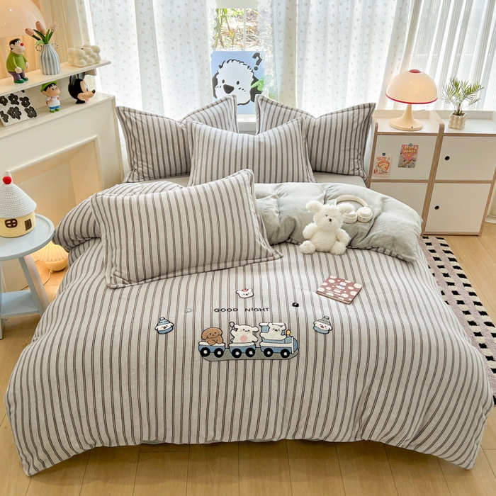 91家纺网 家纺一手货源 找家纺 （总）倾慕家纺 2025新款卡通毛巾绣加厚保暖牛奶绒四件套