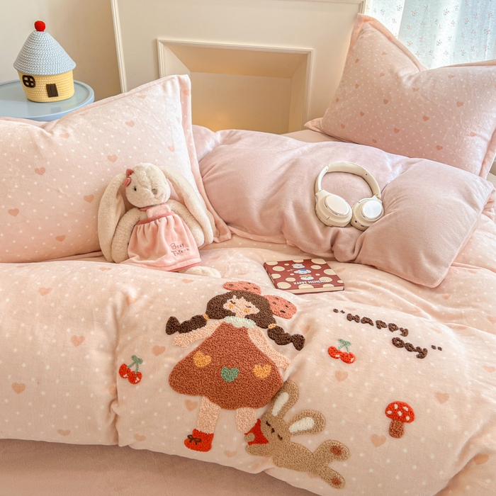 91家纺网 家纺一手货源 找家纺 （总）倾慕家纺 2025新款卡通毛巾绣加厚保暖牛奶绒四件套