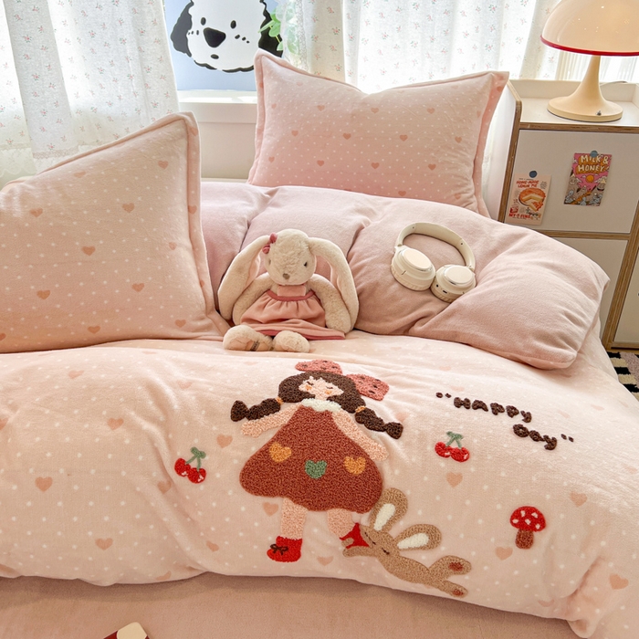 91家纺网 家纺一手货源 找家纺 （总）倾慕家纺 2025新款卡通毛巾绣加厚保暖牛奶绒四件套