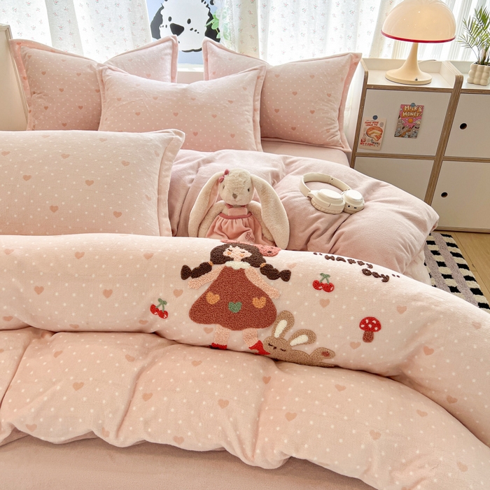 91家纺网 家纺一手货源 找家纺 （总）倾慕家纺 2025新款卡通毛巾绣加厚保暖牛奶绒四件套