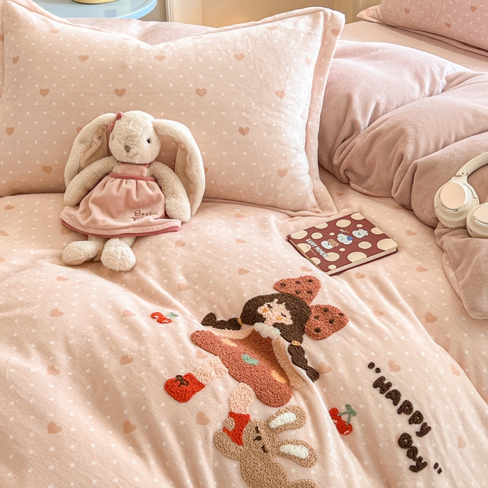 91家纺网 家纺一手货源 找家纺 （总）倾慕家纺 2025新款卡通毛巾绣加厚保暖牛奶绒四件套