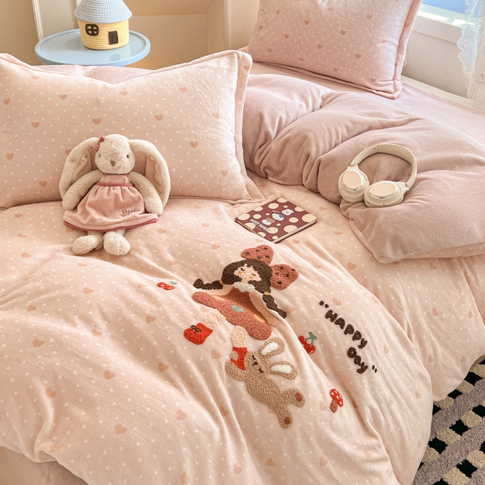 91家纺网 家纺一手货源 找家纺 （总）倾慕家纺 2025新款卡通毛巾绣加厚保暖牛奶绒四件套