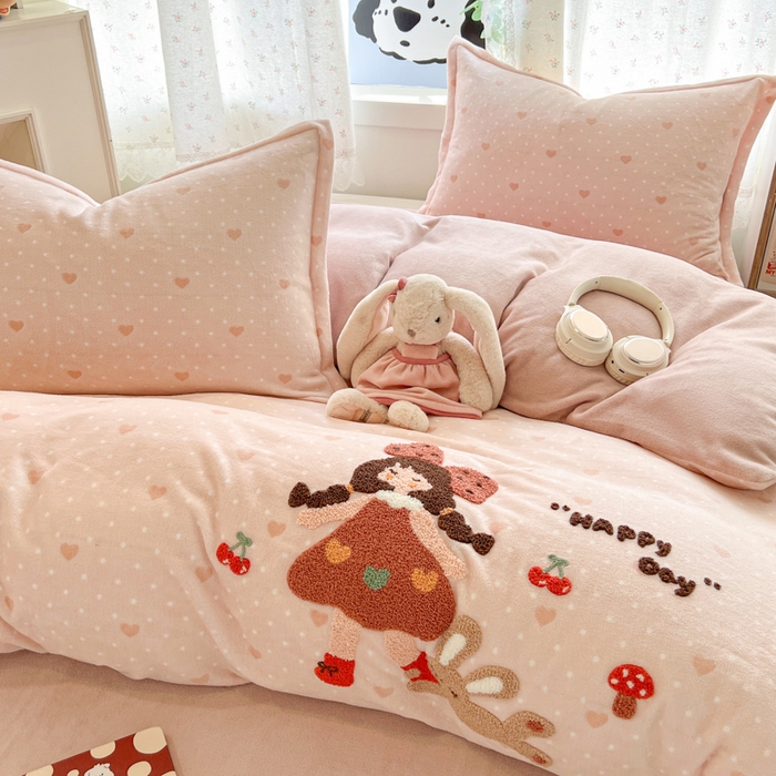 91家纺网 家纺一手货源 找家纺 （总）倾慕家纺 2025新款卡通毛巾绣加厚保暖牛奶绒单被套