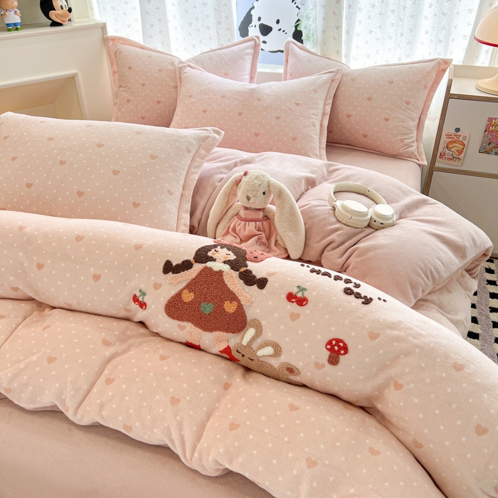 91家纺网 家纺一手货源 找家纺 （总）倾慕家纺 2025新款卡通毛巾绣加厚保暖牛奶绒单被套