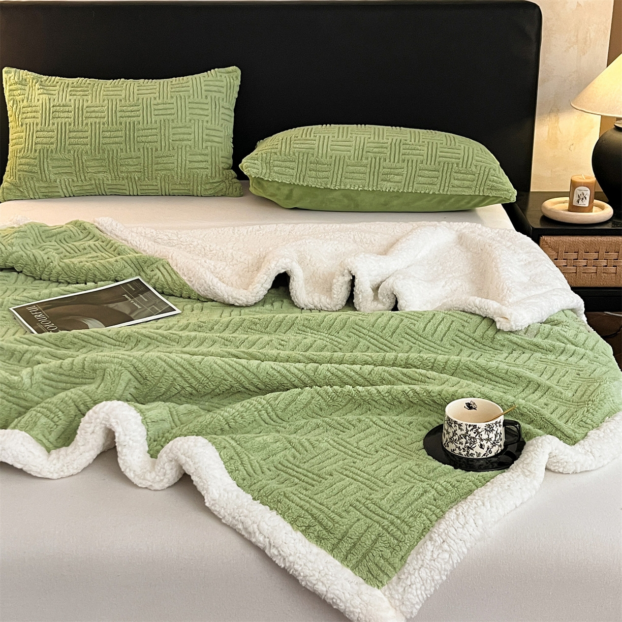 91家纺网 家纺一手货源 找家纺 丝幔家纺 2025新款A类提花舒棉绒毯-饼干花 饼干花-迷露绿