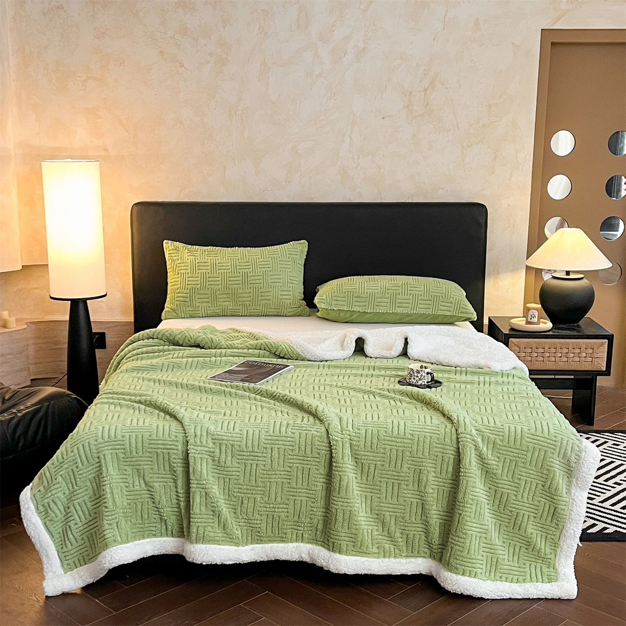 91家纺网 家纺一手货源 找家纺 丝幔家纺 2025新款A类提花舒棉绒毯-饼干花 饼干花-迷露绿