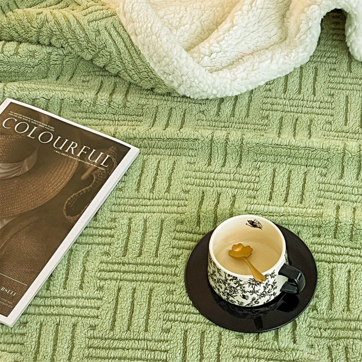 91家纺网 家纺一手货源 找家纺 丝幔家纺 2025新款A类提花舒棉绒毯-饼干花 饼干花-迷露绿