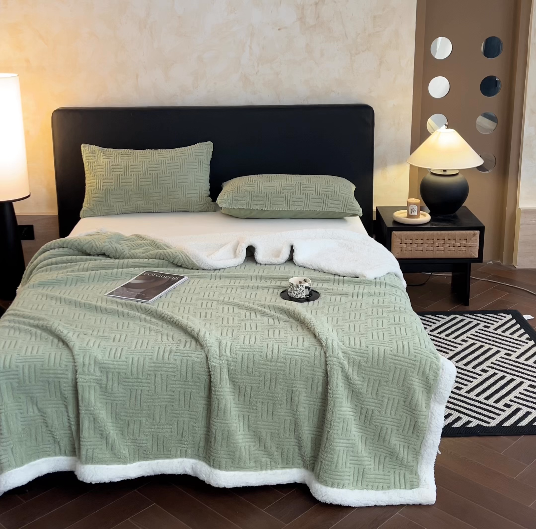 91家纺网 家纺一手货源 找家纺 丝幔家纺 2025新款A类提花舒棉绒毯-饼干花 饼干花-迷露绿