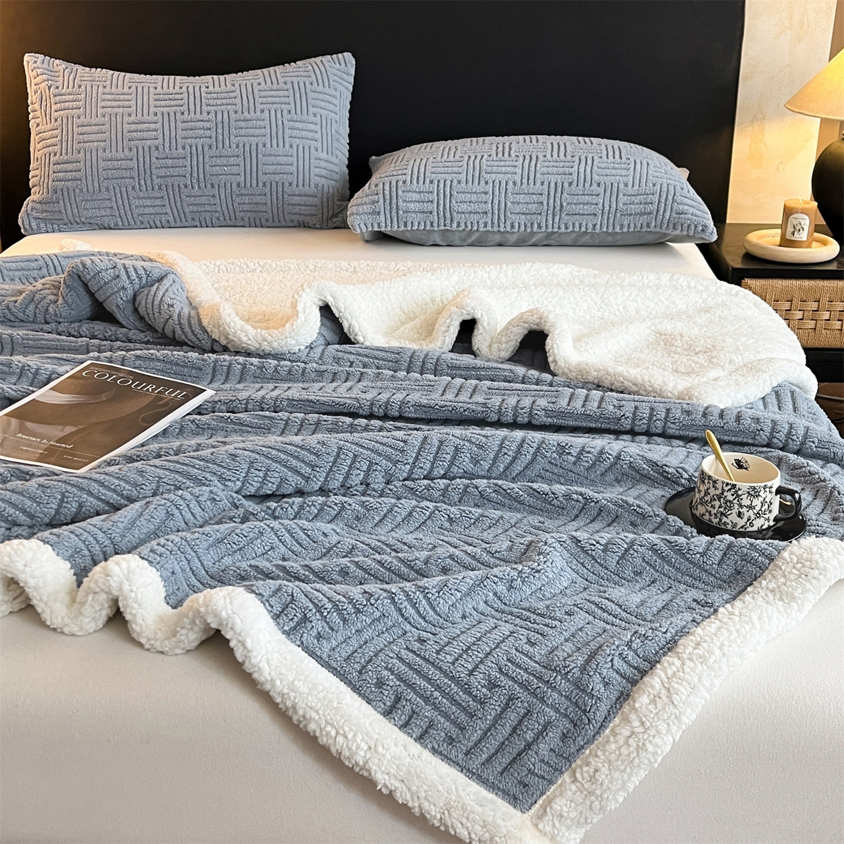 91家纺网 家纺一手货源 找家纺 丝幔家纺 2025新款A类提花舒棉绒毯-饼干花 饼干花-夜色灰