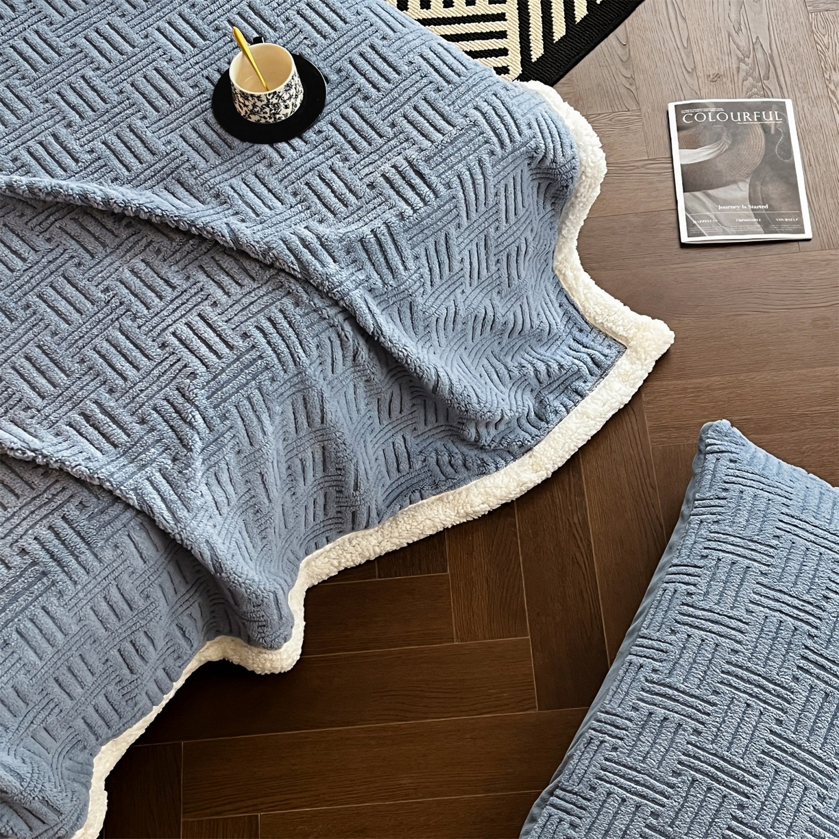 91家纺网 家纺一手货源 找家纺 丝幔家纺 2025新款A类提花舒棉绒毯-饼干花 饼干花-夜色灰