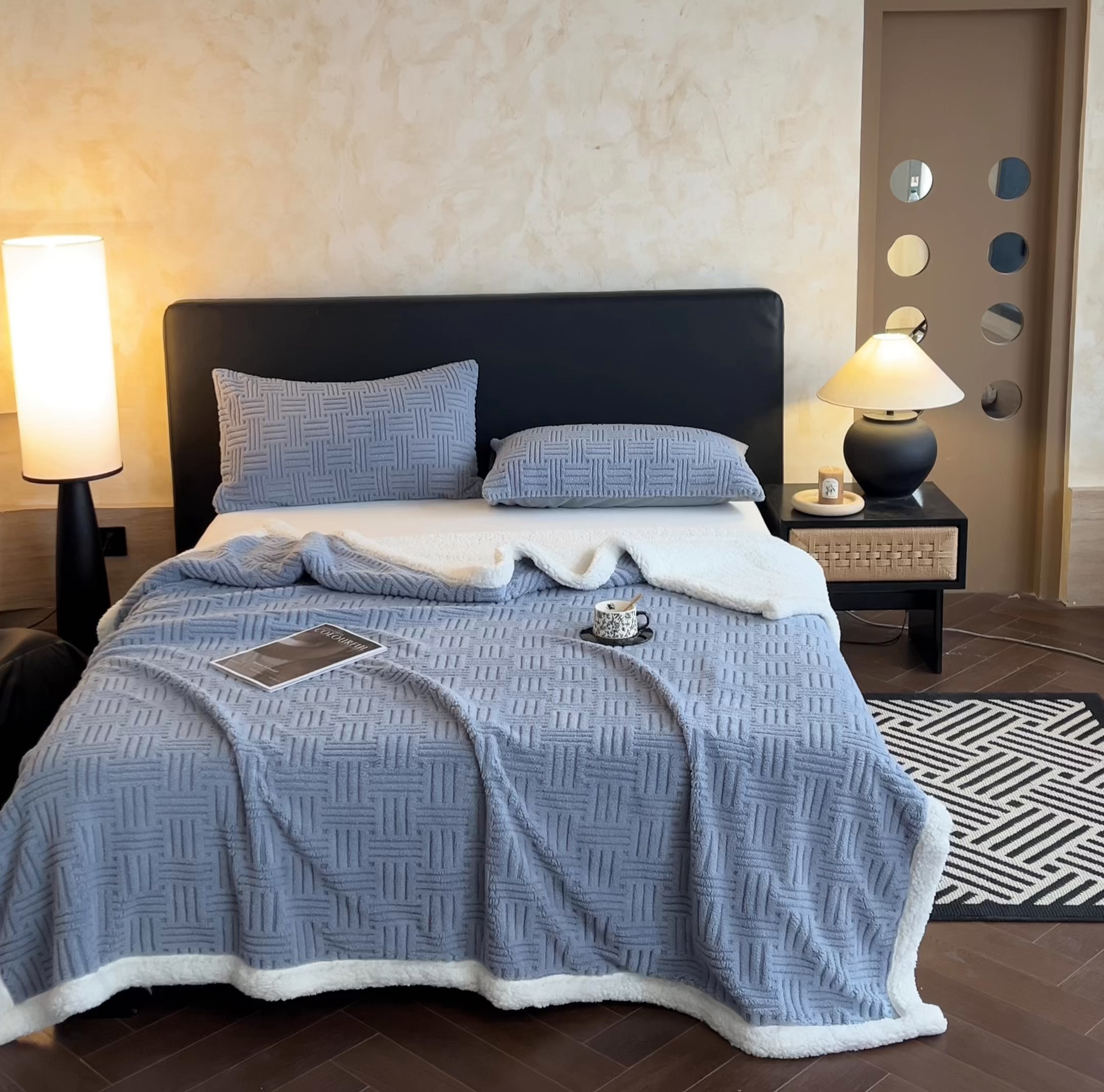 91家纺网 家纺一手货源 找家纺 丝幔家纺 2025新款A类提花舒棉绒毯-饼干花 饼干花-夜色灰