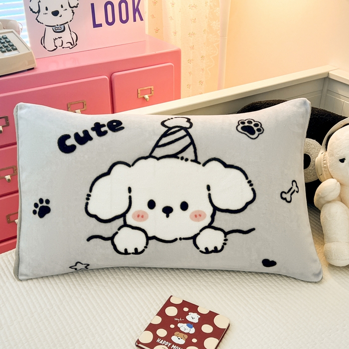 倾慕家纺 2026新款数码大版牛奶绒单枕套 小帽狗