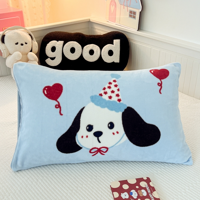 91家纺网 家纺一手货源 找家纺 倾慕家纺 2026新款数码大版牛奶绒单枕套 大耳朵狗