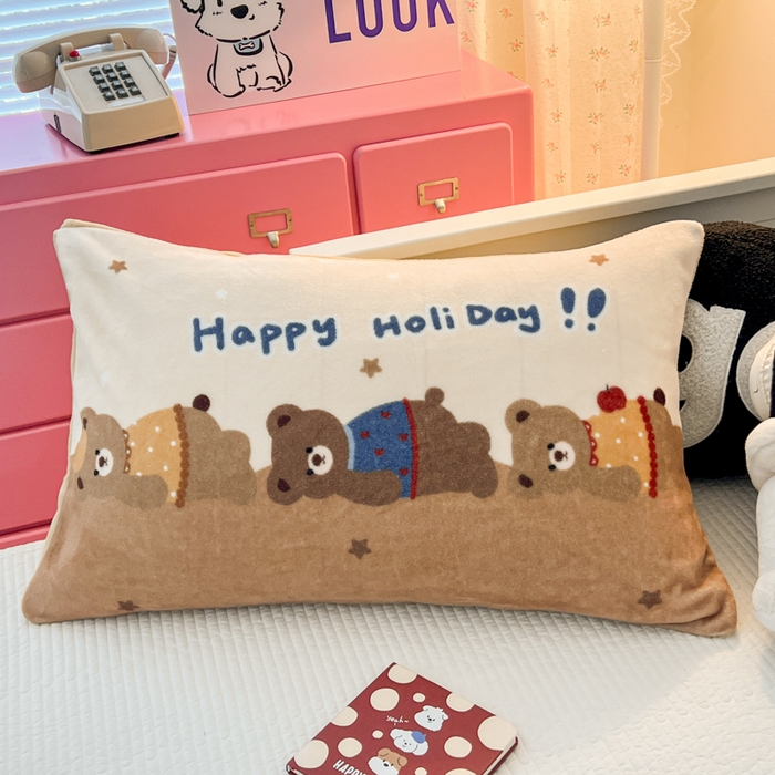 倾慕家纺 2026新款数码大版牛奶绒单枕套 躺躺熊