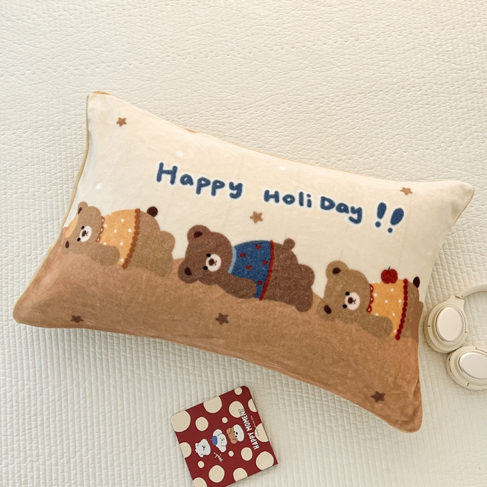 91家纺网 家纺一手货源 找家纺 倾慕家纺 2026新款数码大版牛奶绒单枕套 躺躺熊