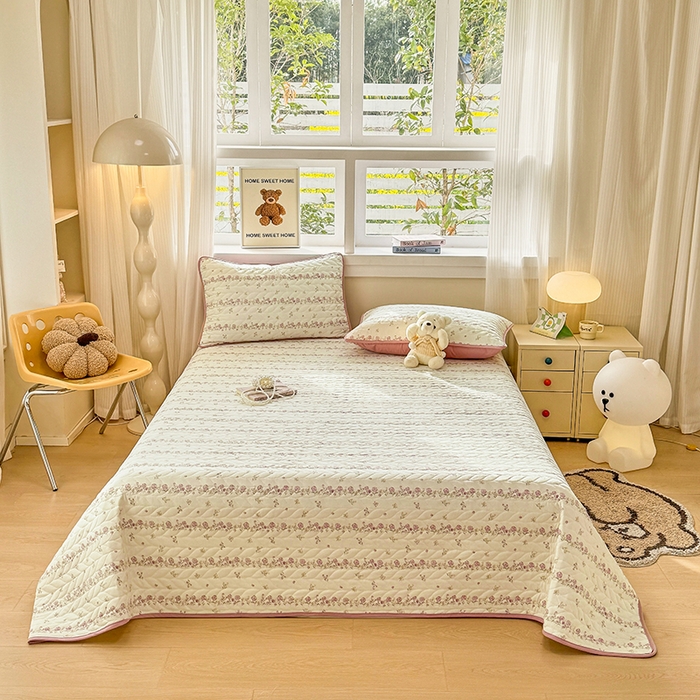 汣沐生活 2025新款可水洗针织棉印花款夹棉床盖床盖三件套 夏日蔷薇