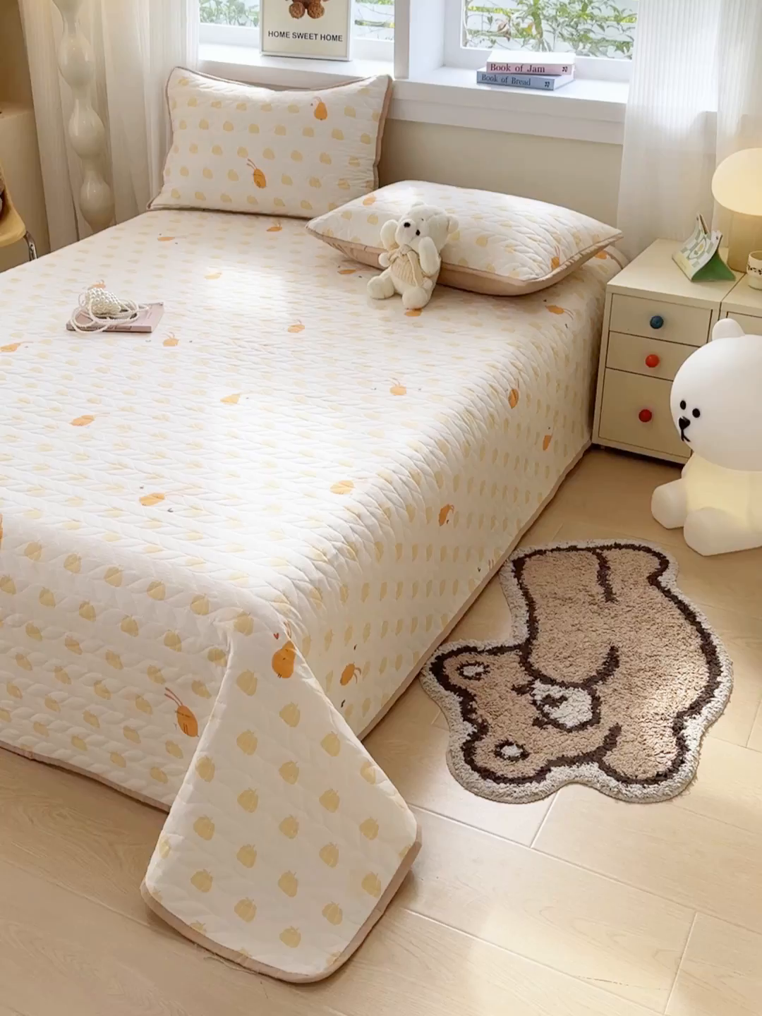 91家纺网 家纺一手货源 找家纺 汣沐生活 2025新款可水洗针织棉印花款夹棉床盖床盖三件套 小圆满