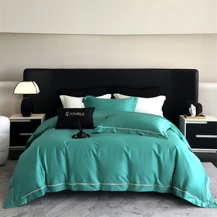 91家纺网 家纺一手货源 找家纺 馨蕊家居 2025秋冬新品100S高奢典藏绣花四件套-巴塞罗那 巴塞罗那-松柏绿