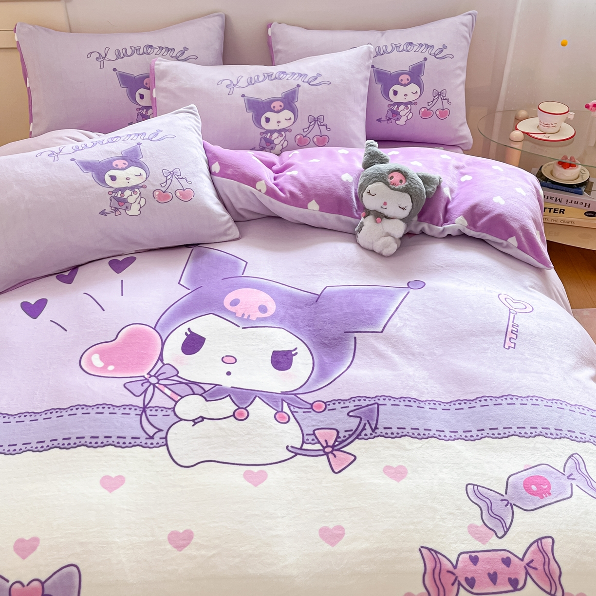 91家纺网 家纺一手货源 找家纺 博雅 2025新款三丽鸥正版授权高克重大版牛奶绒四件套 牛奶绒大版-气球库洛米