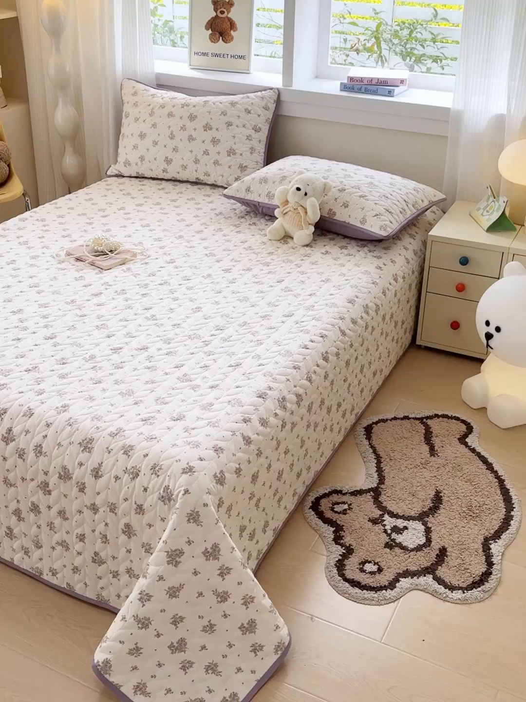 91家纺网 家纺一手货源 找家纺 汣沐生活 2025新款可水洗针织棉印花款夹棉床盖床盖三件套 紫薇风铃