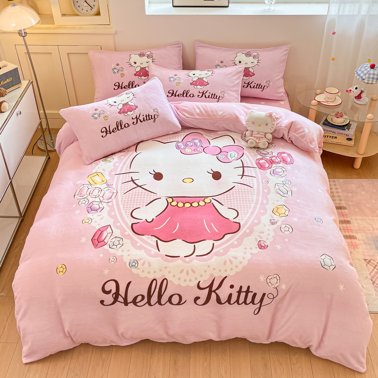 博雅 2025新款三丽鸥正版授权高克重大版牛奶绒四件套 牛奶绒大版-花花KT猫