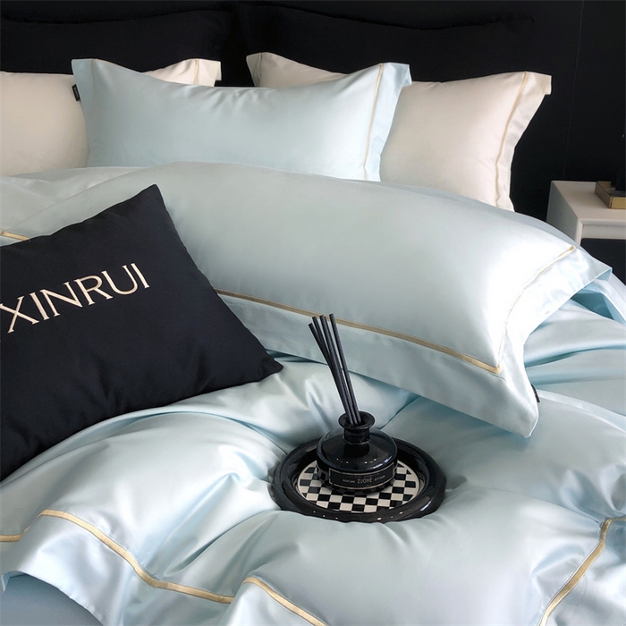 91家纺网 家纺一手货源 找家纺 馨蕊家居 2025秋冬新品100S高奢典藏绣花四件套-巴塞罗那 巴塞罗那-北卡蓝