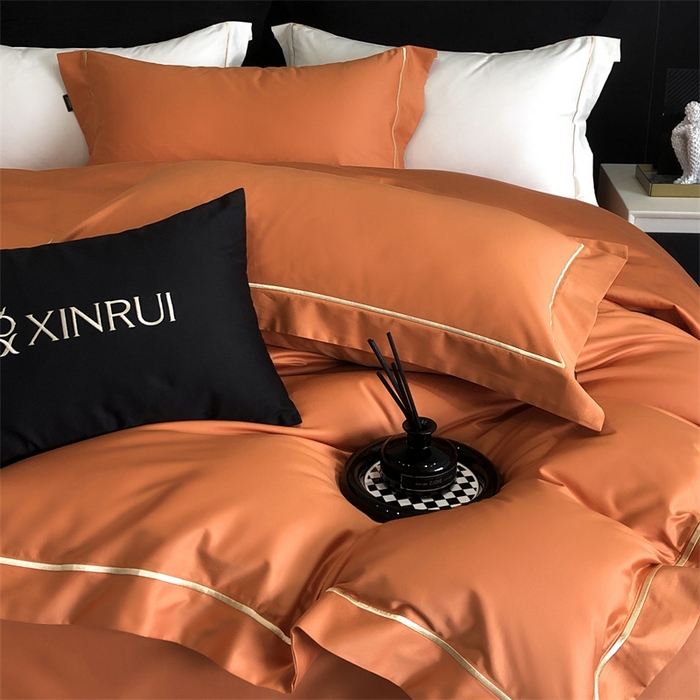 91家纺网 家纺一手货源 找家纺 馨蕊家居 2025秋冬新品100S高奢典藏绣花四件套-巴塞罗那 巴塞罗那-橙