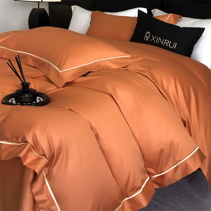 91家纺网 家纺一手货源 找家纺 馨蕊家居 2025秋冬新品100S高奢典藏绣花四件套-巴塞罗那 巴塞罗那-橙