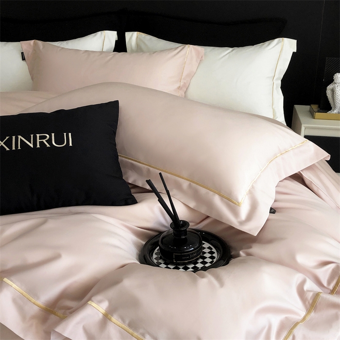 91家纺网 家纺一手货源 找家纺 馨蕊家居 2025秋冬新品100S高奢典藏绣花四件套-巴塞罗那 巴塞罗那-初夏粉