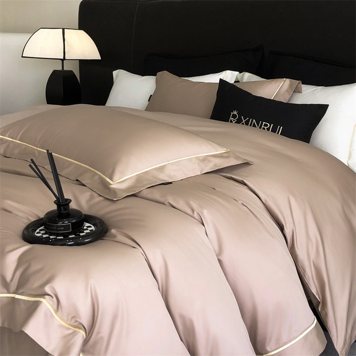 91家纺网 家纺一手货源 找家纺 馨蕊家居 2025秋冬新品100S高奢典藏绣花四件套-巴塞罗那 巴塞罗那-典雅咖