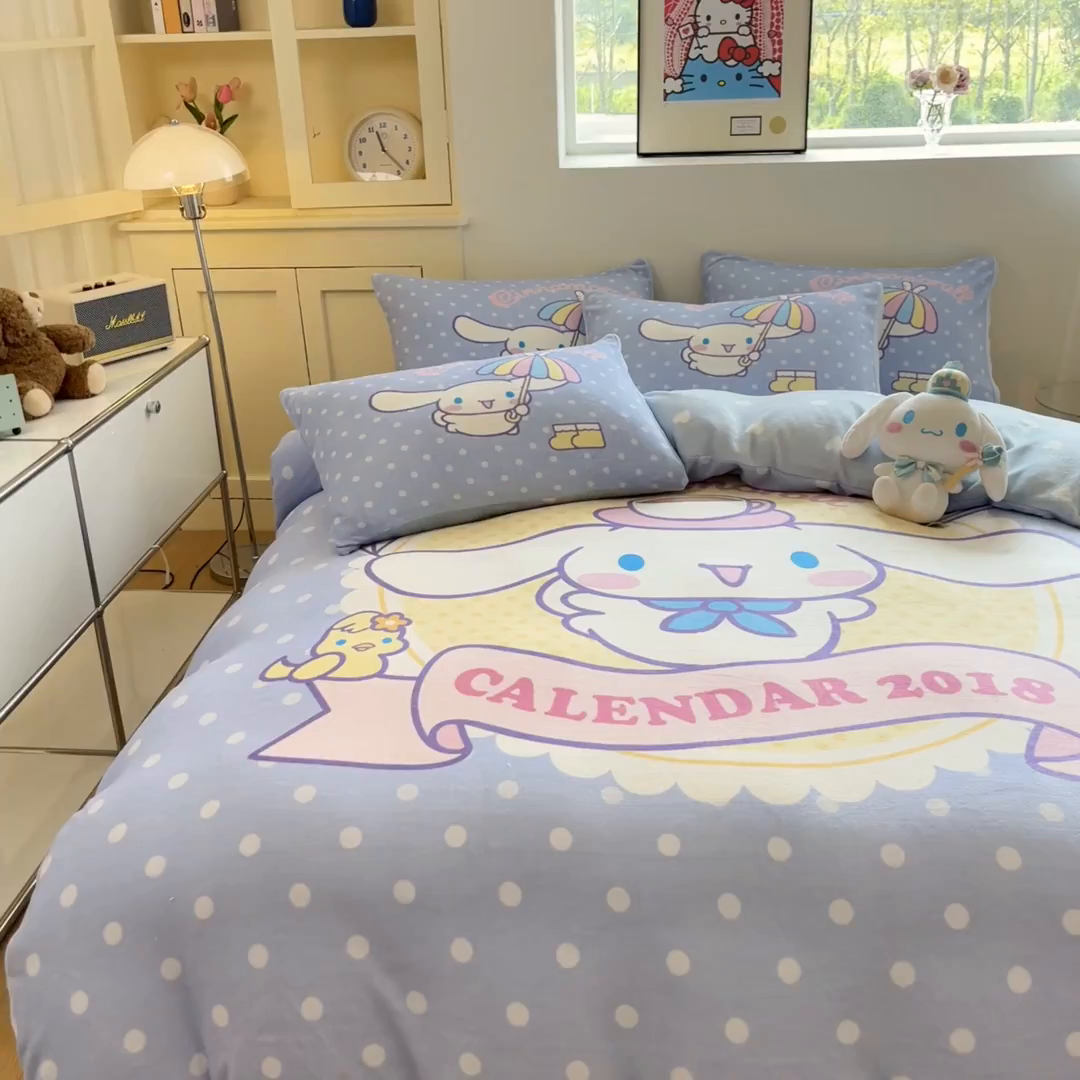 91家纺网 家纺一手货源 找家纺 博雅 2025新款三丽鸥正版授权高克重大版牛奶绒四件套 牛奶绒大版-欢乐大耳狗