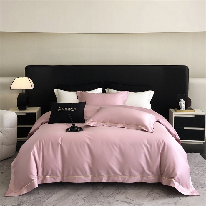 馨蕊家居 2025秋冬新品100S高奢典藏绣花四件套-巴塞罗那 巴塞罗那-粉米白