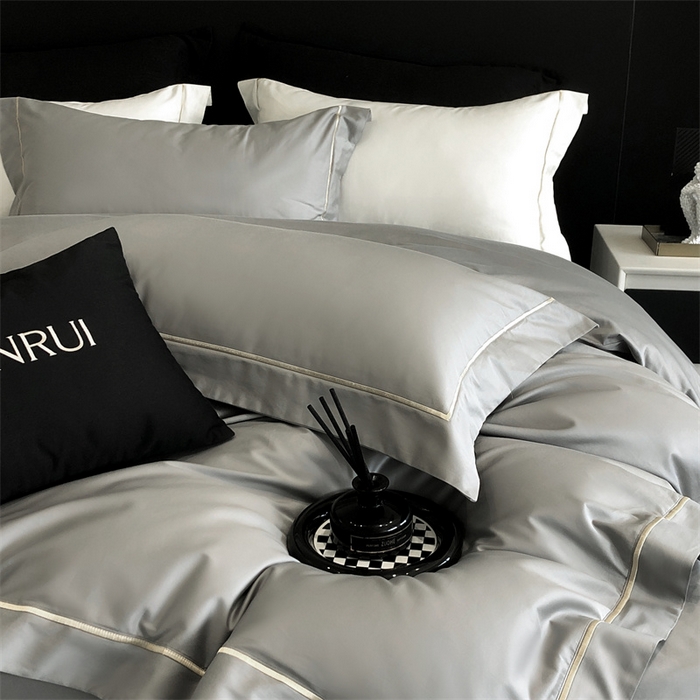 91家纺网 家纺一手货源 找家纺 馨蕊家居 2025秋冬新品100S高奢典藏绣花四件套-巴塞罗那 巴塞罗那-高级灰