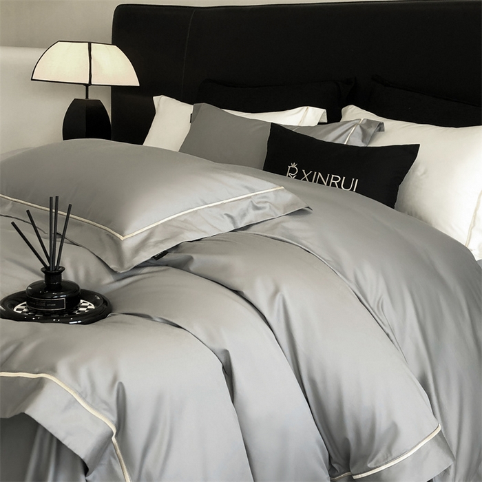 91家纺网 家纺一手货源 找家纺 馨蕊家居 2025秋冬新品100S高奢典藏绣花四件套-巴塞罗那 巴塞罗那-高级灰