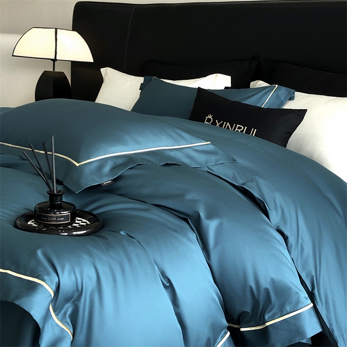 91家纺网 家纺一手货源 找家纺 馨蕊家居 2025秋冬新品100S高奢典藏绣花四件套-巴塞罗那 巴塞罗那-湖蓝