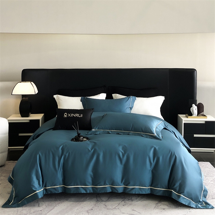 馨蕊家居 2025秋冬新品100S高奢典藏绣花四件套-巴塞罗那 巴塞罗那-湖蓝