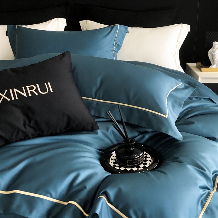 91家纺网 家纺一手货源 找家纺 馨蕊家居 2025秋冬新品100S高奢典藏绣花四件套-巴塞罗那 巴塞罗那-湖蓝