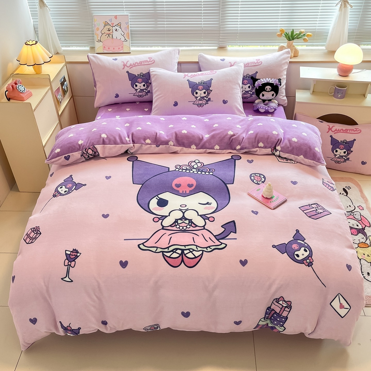 博雅 2025新款三丽鸥正版授权高克重大版牛奶绒四件套 牛奶绒大版-礼盒库洛米