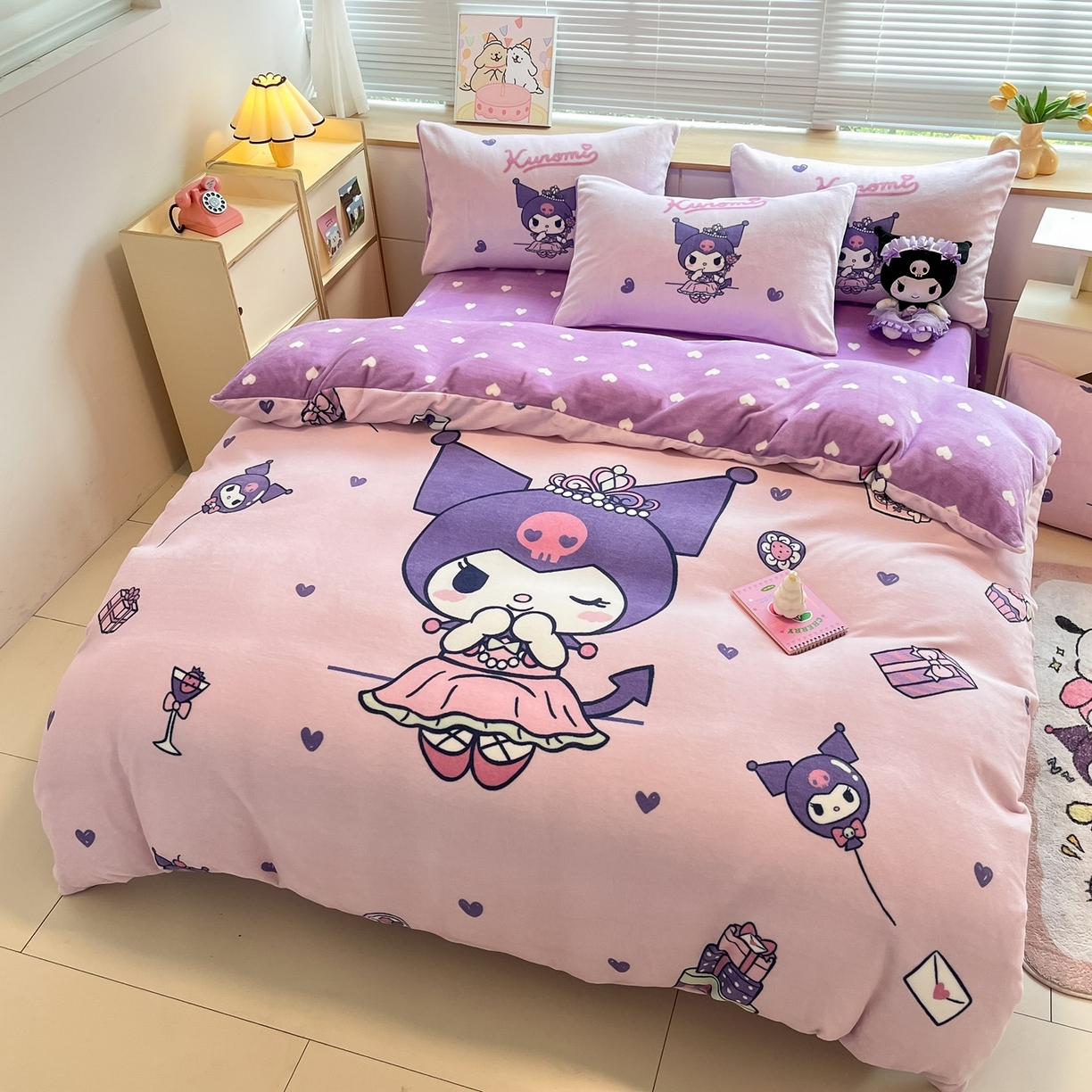 91家纺网 家纺一手货源 找家纺 博雅 2025新款三丽鸥正版授权高克重大版牛奶绒四件套 牛奶绒大版-礼盒库洛米