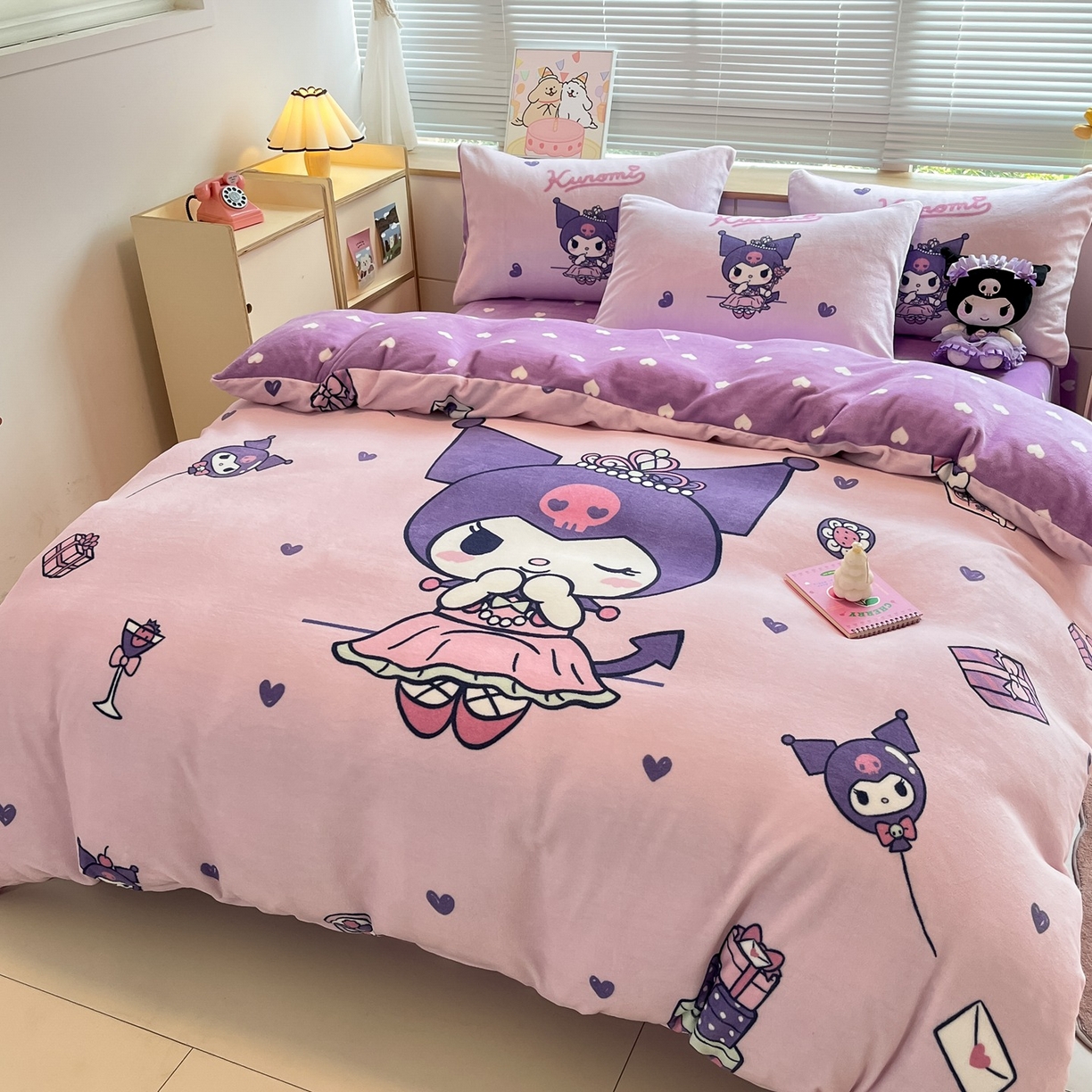 91家纺网 家纺一手货源 找家纺 博雅 2025新款三丽鸥正版授权高克重大版牛奶绒四件套 牛奶绒大版-礼盒库洛米