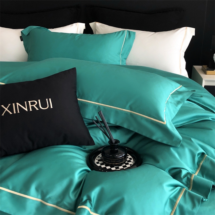 91家纺网 家纺一手货源 找家纺 馨蕊家居 2025秋冬新品100S高奢典藏绣花四件套-巴塞罗那 巴塞罗那-松柏绿