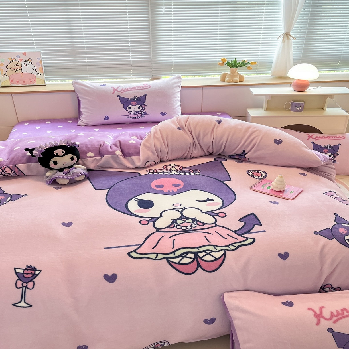 91家纺网 家纺一手货源 找家纺 博雅 2025新款三丽鸥正版授权高克重大版牛奶绒四件套 牛奶绒大版-礼盒库洛米